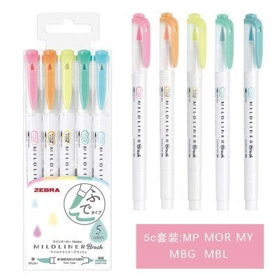 JIANWU 5pcs/set japan zebra WFT8 mild liner brush pen Creative Limit double-headed marker pen  School supplies