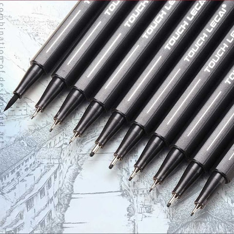 10Pcs/set Pigment Liner Micron Ink Marker Pen 0.05 0.1 0.2 0.3 0.4 0.5 Brush Tip Black Fineliner Sketching Manga Drawing Pen