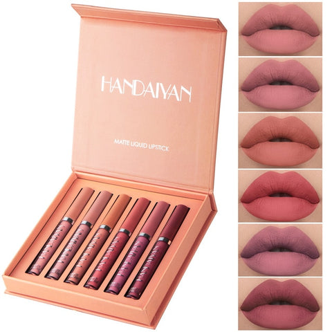 HANDAIYAN  6Colors/Sets Fashion Liquid Lipstick Lipgloss Sets Natural Moisturizer Waterproof Velvet Lip Glosses Gift Box