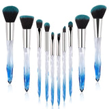 10pcs Makeup Brush Soft Type Cosmetic Face Powder Foundation Brush Synthetic Hair Crystal Handle Woman Make up Brush Kits Tools