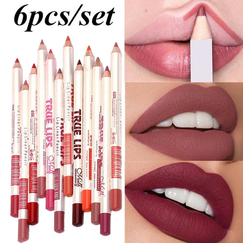6Pcs/set Cosmetic Professional Wood Lipliner Waterproof Lady Charming Lip Liner Soft Pencil Contour Makeup Lipstick Tool
