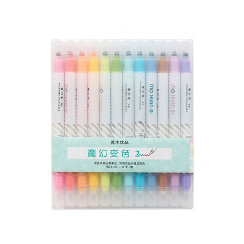 12 pcs/set Magic Colors Drawing Art Marker Pen Discolored Highlighter Spot Liner Pens Scrapbooking School Stationery Supplies