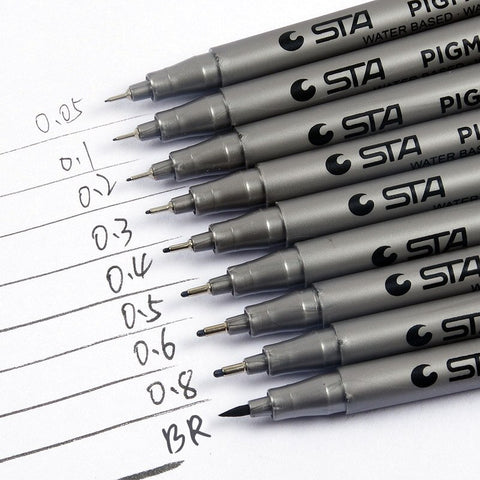 9Pack Sakura Liner Pigma Micron Pens Fineliner Set Brush Ink Marker Sketching Pens Black Markers Pigment Tip For Drawing Artist