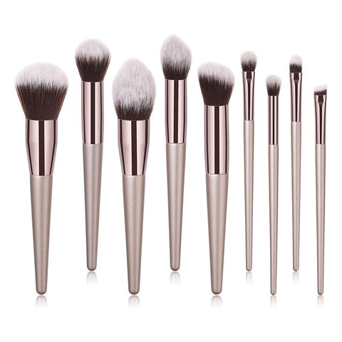 9pcs Champagne Gold Makeup Brushes Foundation Powder Blush Brush For Beginners Eye Shadow Lash Make up Brush Set