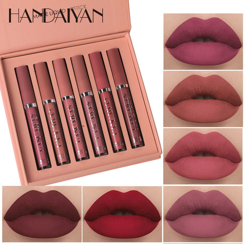 HANDAIYAN  6Colors/Sets Fashion Liquid Lipstick Lipgloss Sets Natural Moisturizer Waterproof Velvet Lip Glosses Gift Box