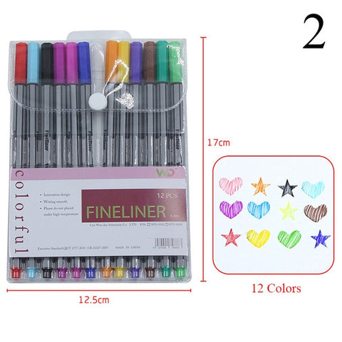12 Colors Micron Liner Marker Pens 0.38mm Fineliner Color Pen Water Based Assorted Ink For Painting School Office Art Supplies