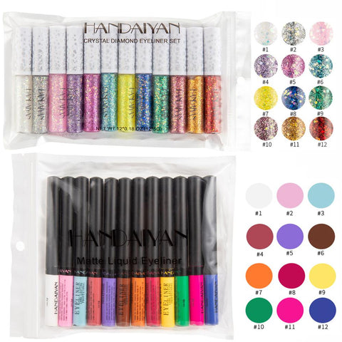 HANDAIYAN 12 Colors/pack Matte Color Eyeliner Kit Makeup Waterproof Colorful Eye Liner Pen Eyes Make up Cosmetics Eyeliners Set