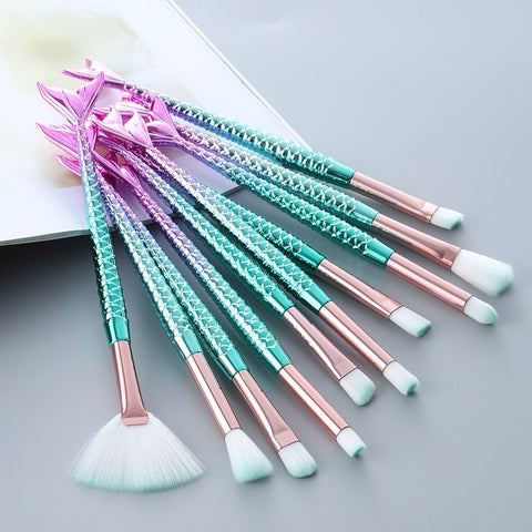 5/10pcs Mermaid Fan Makeup Brushes Set Eyeshadow Eyebrow Flat Foundation Cosmetics Brush Kit for Beauty Woman Gifts Maquillajes
