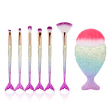 5/10pcs Mermaid Fan Makeup Brushes Set Eyeshadow Eyebrow Flat Foundation Cosmetics Brush Kit for Beauty Woman Gifts Maquillajes