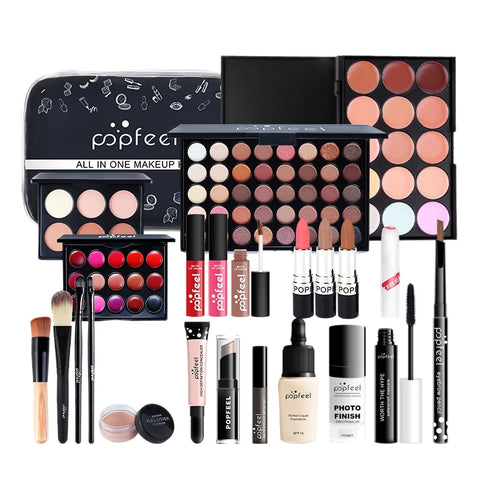 feel Professional Make Up Sets Cosmetics Kit Eyeshadow Lipstick Eyebrow Pencil Lip Gloss Makeup Brush Powder Puff with Bag