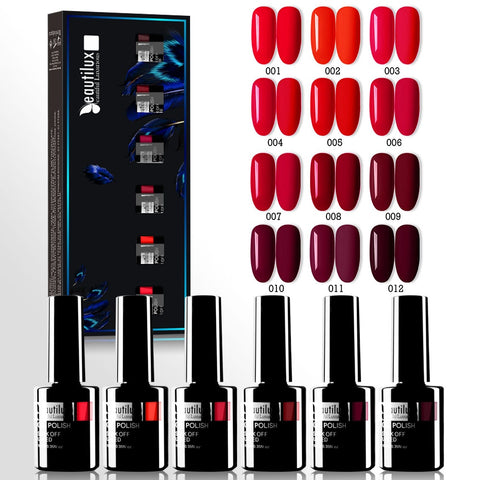 Beautilux Red Color Gel Polish Kit Soak Off UV LED Wine Burgundy Red Cherry Color Nail Gel Polish Set Nails Gels Lacquer 10ml