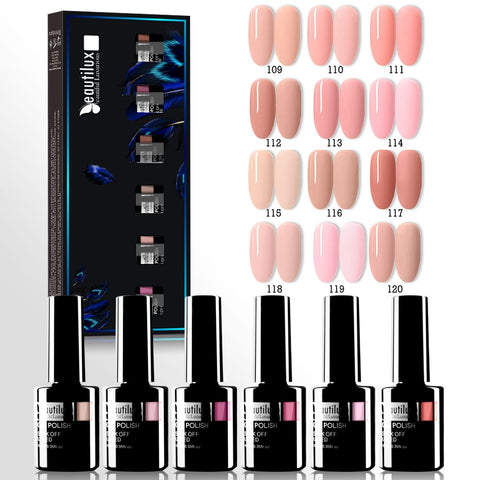 Beautilux Nail Gel Polish Kit Nude Pink Camouflage Color Nails Art Gels Varnish Lot UV Nail Ridge Filler Lacquer 6pcs/set x10ml