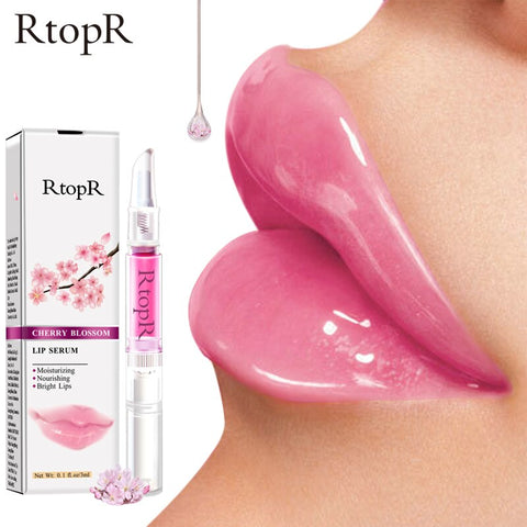 RtopR Cherry Blossom Moisturizing  Lip Serum Reduce Lip Fine Lines Essence Lip Mask Dry Crack Peeling Repair Beauty Care 3ml
