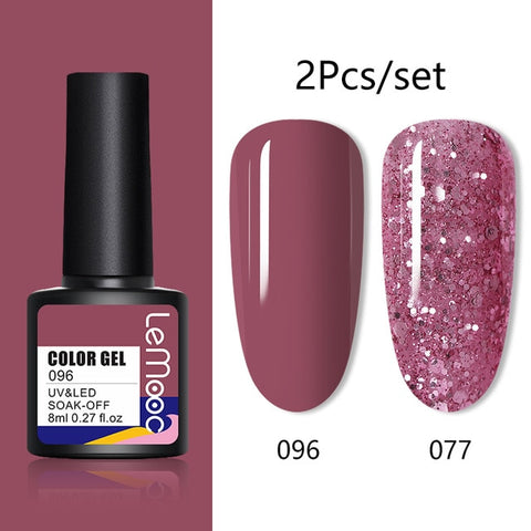 LEMOOC 8ml Glitter Gel Nail Polish Paint Varnishes Lacquers For Nail Art Design Semi Permanent Soak Off Base Top Coat For Nails