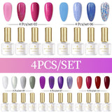 BORN PRETTY 4PCS Gel Nail Polish Set  Nail Color Soak Off UV Gel Glitter Varnish Base No Wipe Top Coat Nail Prep-Primer