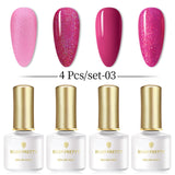 BORN PRETTY 4PCS Gel Nail Polish Set  Nail Color Soak Off UV Gel Glitter Varnish Base No Wipe Top Coat Nail Prep-Primer