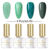 BORN PRETTY 4PCS Gel Nail Polish Set  Nail Color Soak Off UV Gel Glitter Varnish Base No Wipe Top Coat Nail Prep-Primer