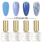 BORN PRETTY 4PCS Gel Nail Polish Set  Nail Color Soak Off UV Gel Glitter Varnish Base No Wipe Top Coat Nail Prep-Primer