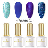 BORN PRETTY 4PCS Gel Nail Polish Set  Nail Color Soak Off UV Gel Glitter Varnish Base No Wipe Top Coat Nail Prep-Primer