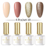 BORN PRETTY 4PCS Gel Nail Polish Set  Nail Color Soak Off UV Gel Glitter Varnish Base No Wipe Top Coat Nail Prep-Primer