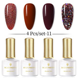 BORN PRETTY 4PCS Gel Nail Polish Set  Nail Color Soak Off UV Gel Glitter Varnish Base No Wipe Top Coat Nail Prep-Primer