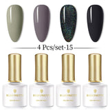 BORN PRETTY 4PCS Gel Nail Polish Set  Nail Color Soak Off UV Gel Glitter Varnish Base No Wipe Top Coat Nail Prep-Primer