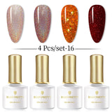 BORN PRETTY 4PCS Gel Nail Polish Set  Nail Color Soak Off UV Gel Glitter Varnish Base No Wipe Top Coat Nail Prep-Primer