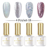 BORN PRETTY 4PCS Gel Nail Polish Set  Nail Color Soak Off UV Gel Glitter Varnish Base No Wipe Top Coat Nail Prep-Primer