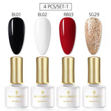 BORN PRETTY 4PCS Gel Nail Polish Set  Nail Color Soak Off UV Gel Glitter Varnish Base No Wipe Top Coat Nail Prep-Primer