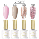 BORN PRETTY 4PCS Gel Nail Polish Set  Nail Color Soak Off UV Gel Glitter Varnish Base No Wipe Top Coat Nail Prep-Primer