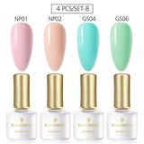 BORN PRETTY 4PCS Gel Nail Polish Set  Nail Color Soak Off UV Gel Glitter Varnish Base No Wipe Top Coat Nail Prep-Primer