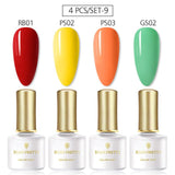 BORN PRETTY 4PCS Gel Nail Polish Set  Nail Color Soak Off UV Gel Glitter Varnish Base No Wipe Top Coat Nail Prep-Primer