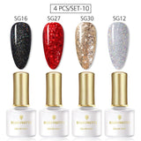 BORN PRETTY 4PCS Gel Nail Polish Set  Nail Color Soak Off UV Gel Glitter Varnish Base No Wipe Top Coat Nail Prep-Primer