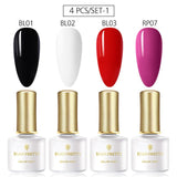 BORN PRETTY 4PCS Gel Nail Polish Set  Nail Color Soak Off UV Gel Glitter Varnish Base No Wipe Top Coat Nail Prep-Primer