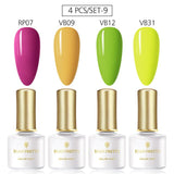 BORN PRETTY 4PCS Gel Nail Polish Set  Nail Color Soak Off UV Gel Glitter Varnish Base No Wipe Top Coat Nail Prep-Primer