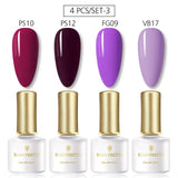 BORN PRETTY 4PCS Gel Nail Polish Set  Nail Color Soak Off UV Gel Glitter Varnish Base No Wipe Top Coat Nail Prep-Primer