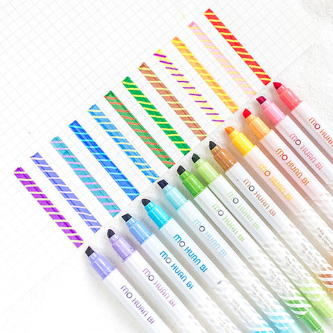 12 Pcs/pack Magic Discoloration Double-Headed Highlighters Art Markers Fluorescent Color Pen Fine Liner School Office Stationery
