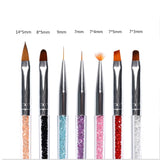 7pcs/Set  UV Gel Brush Liner Painting Pen with crystal Drawing Brush for Nails Gradient Rhinestone Handle Nail Art Tool