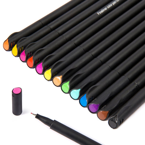 Mini 12/24Pcs Fineliner Brush Pen Set Micron Graffiti Art Marker Drawing Color Pen Liner Caligraphy Finecolour Pencil Stationery